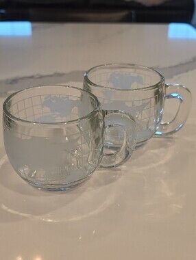 Vintage Nescafe Taste Your Way World Map Glass Coffee Mugs Set of 2